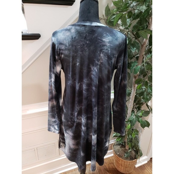 Dress Up Black & White Tie Dye Rayon V-Neck Long Sleeve Knee Length Dress Small - Picture 8 of 12
